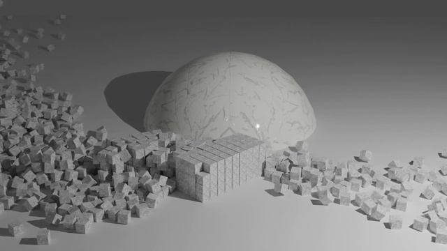 Big ball breaks many small cubes