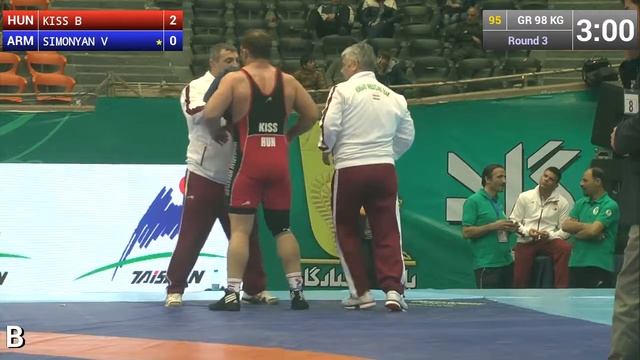 Group B Round 3 - Greco-Roman Wrestling 98 kg - B. KISS (HUN) vs V. SIMONYAN (ARM) - Tehran 2015