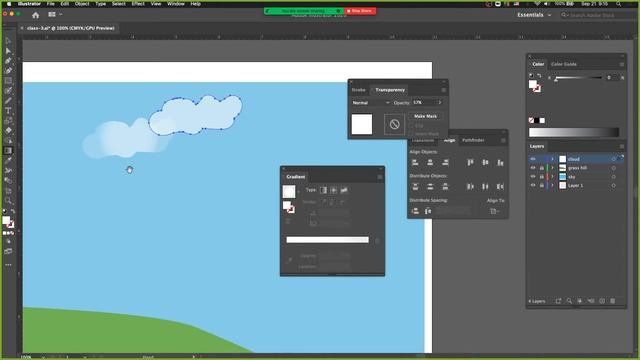 Illustrator Lesson 2-9: Transparency review, Drawing clouds