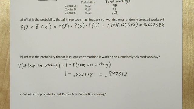 Probability Example: Addition Rule, Complement, & Multiplication Rule