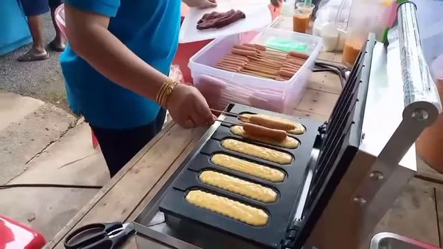 วาฟเฟิลไส้กรอก hot dog waffle