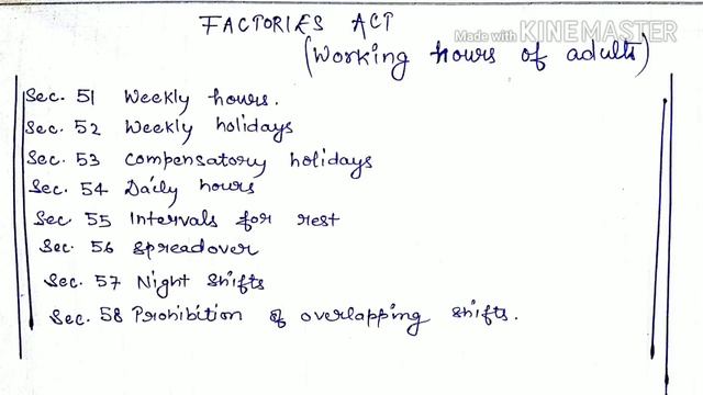 Part10/ Factories act/ Working hours/ Sec51-58/Labour Law/ CS,LLB,NET,BCOM, JUDICIARY