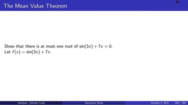 Derivatives 12: The Mean Value Theorem