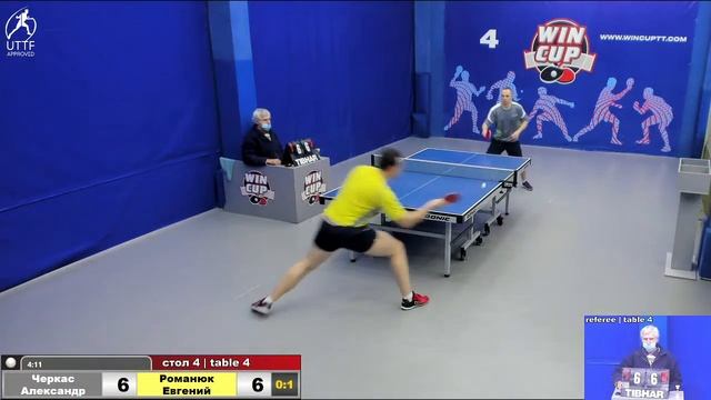 13:00 Черкас Александр 0-3 Романюк Евгений  стол 4  ЮГ-1  07.02.22