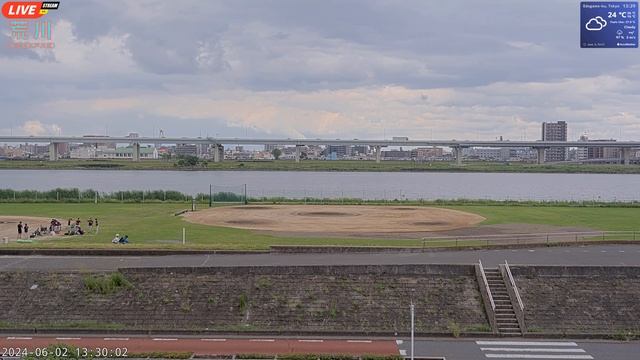 [2024-06-02 12:00～]荒川 土手 河川敷グラウンド 4K Live Cam Arakawa River in Tokyo