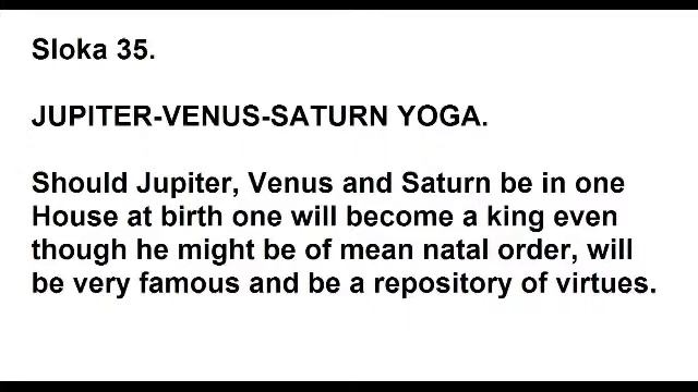 Jupiter, Venus and Saturn yoga Sloka  35 of Chapter 16 of Saravali