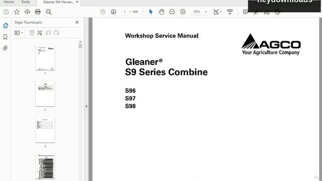 Gleaner NA Harvesting S9 Series Combine S96 S97 S98 Service Manual 79036981B