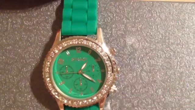 green watch crystal bezel silicone strap