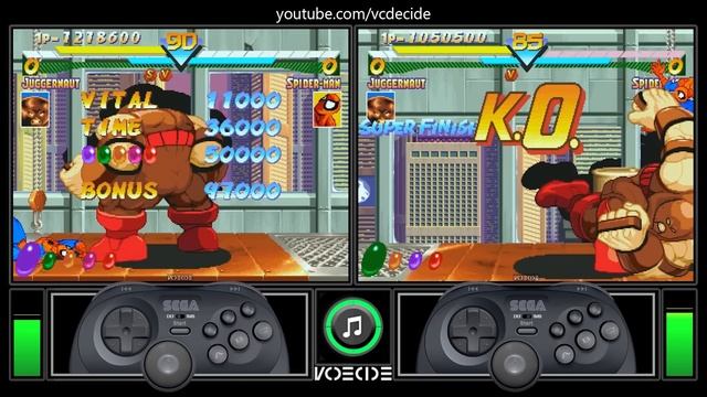[1MB] Marvel Super Heroes (Sega Saturn Vs Sega Saturn) Gameplay Comparison
