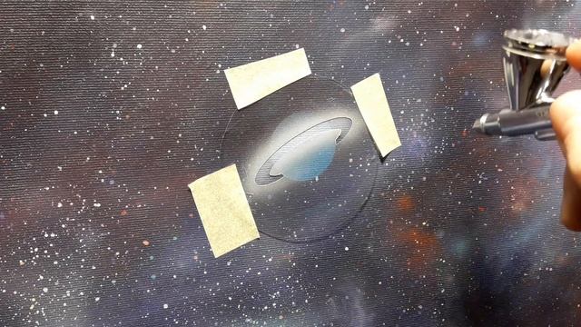 Rings of Saturn. A fragment of creating a painting on canvas with the Sparmax MAX-3 airbrush.
