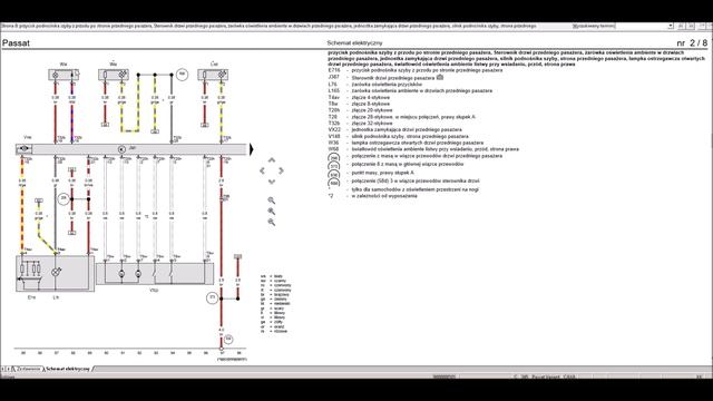 Schematy elektryczne VAG cz. 7 - VW Passat  B7 oświetlenie dywaników i ostrzegawcze drzwi.