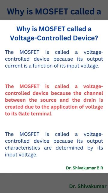 Why is MOSFET called a Voltage Controlled device? #shorts