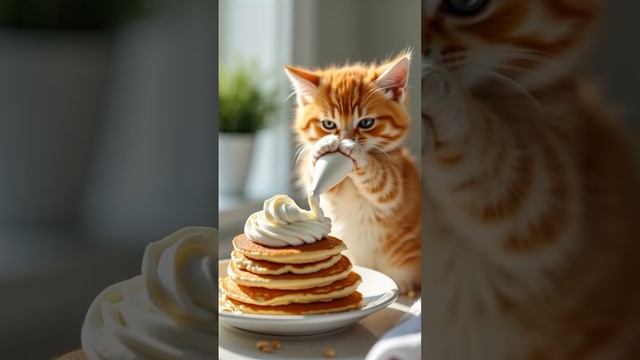 Kitten “TORA” making pancakes for the first time...
