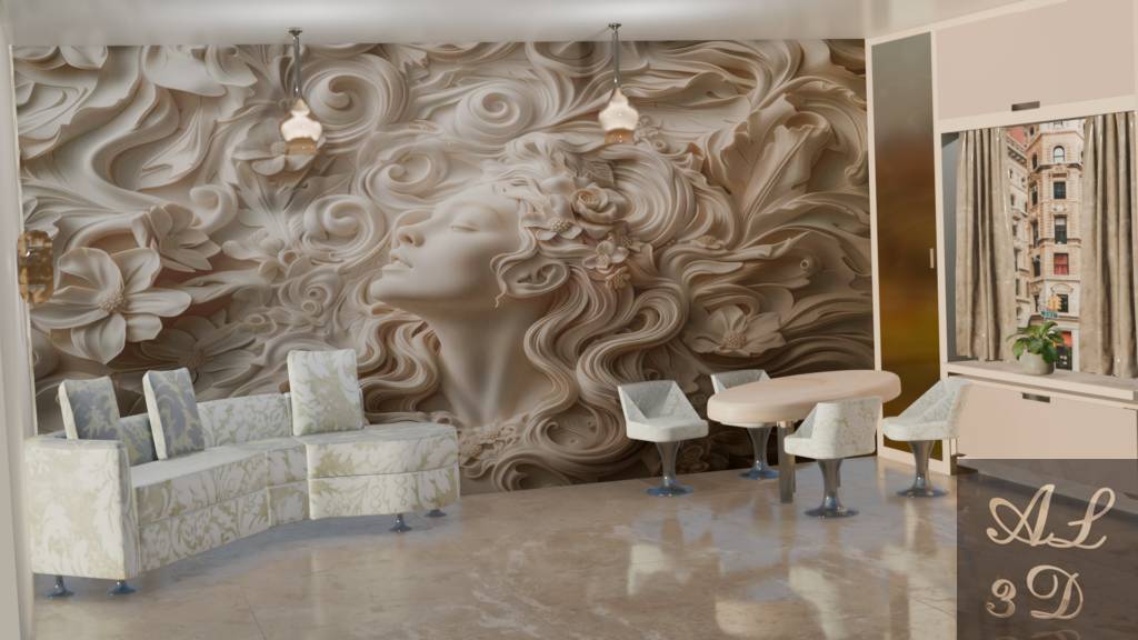 3D дизайн интерьера Фреска Лицо девушки