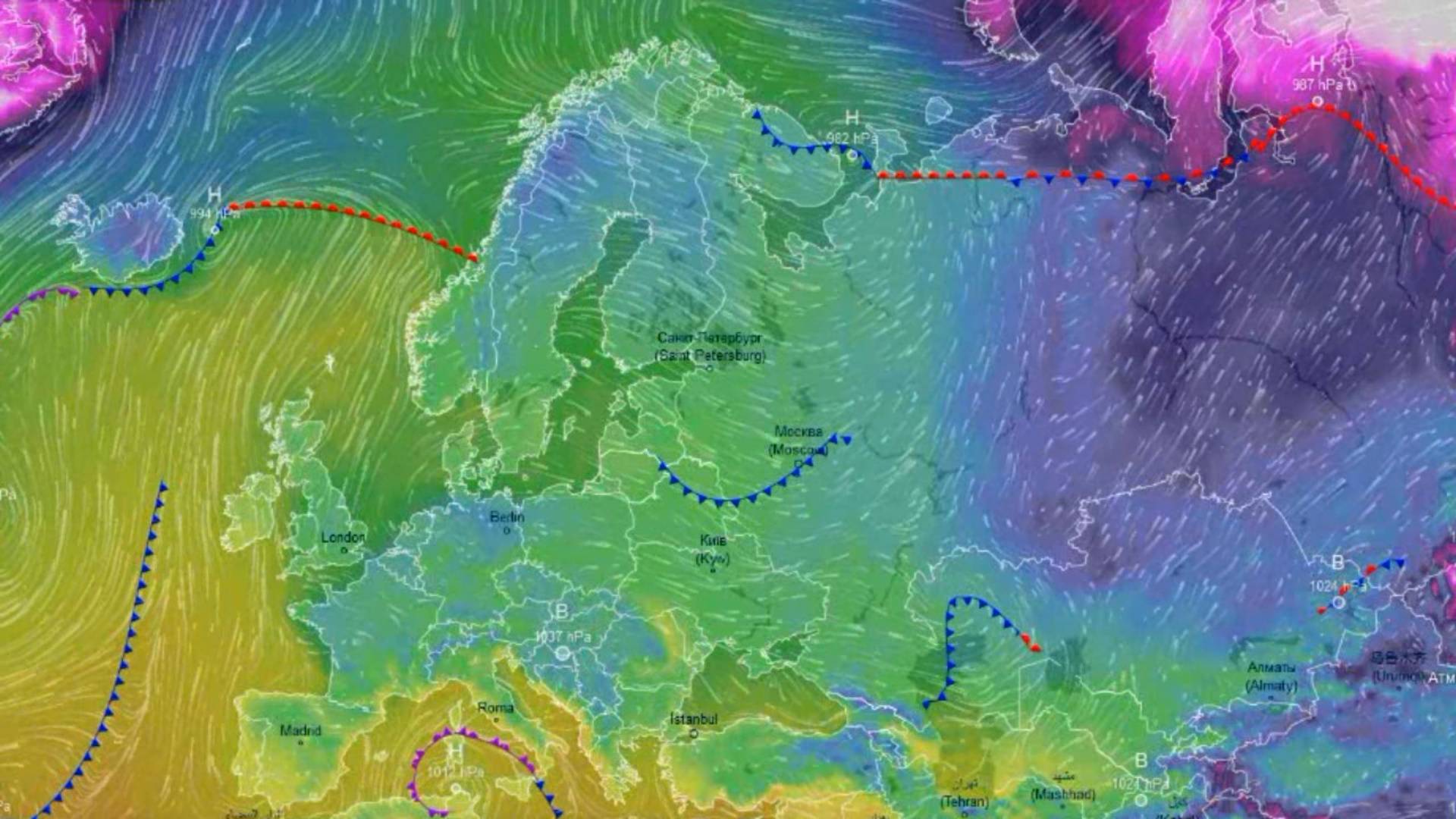 Движение воздушных масс воздуха над Европой и ЕТР за аномально-теплый январь 2025 года