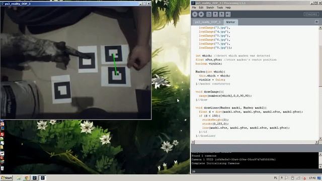 AR, Processing, PS3 Eye - Multimarker test with distance calc and lines (Cat test ;D)