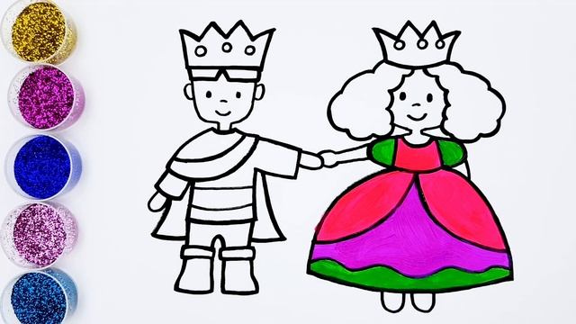 Little king and queen coloring with glitter - How to draw a queen