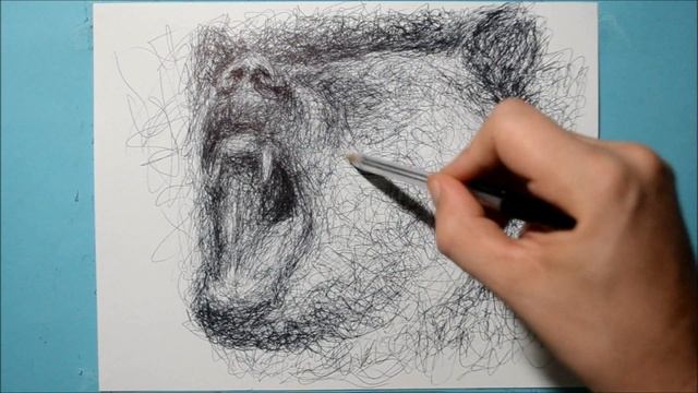 Grizzly Bear Drawing / Ballpoint Pen Study / Scribble Art Therapy / Day 027