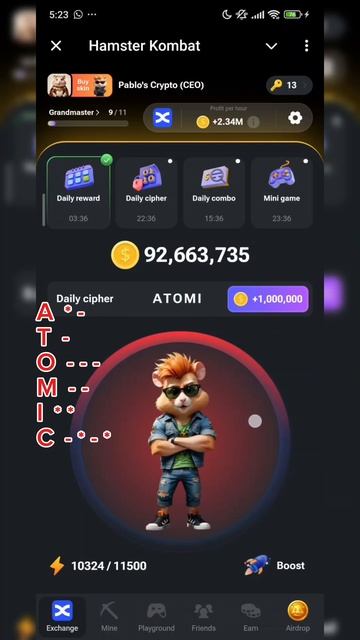 Новый шифр и ключ в #hamsterkombat 29/30.07.2024 #майнинг #телеграмм #фармилка