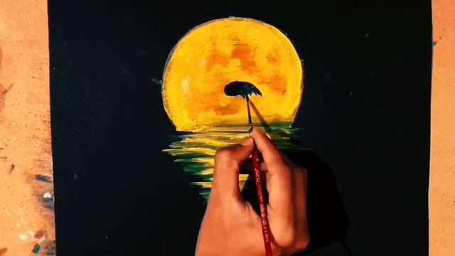 Easy and Simple painting for Beginners | flamingo moon silhouette | Black and yellow painting #easy