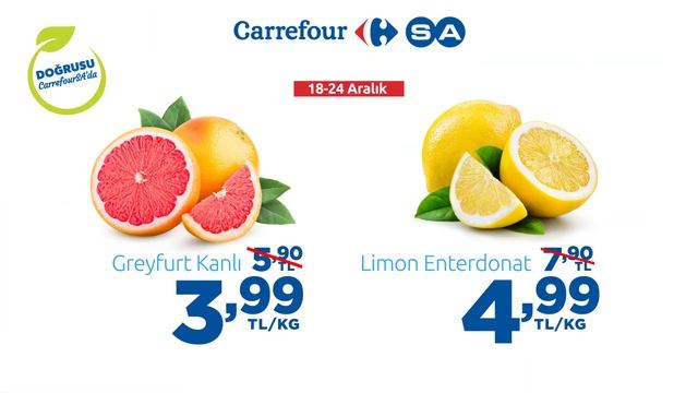 Greyfurt Kanlı 3,99 TL/KG; Limon Enterdonat 4,99 TL/KG