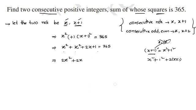 TWO CONSECUTIVE POSITIVE NUMBERS SUM OF WHOSE SQUARES IS 365|| QUADRATIC EQUATIONS CBSE#tutor lokes