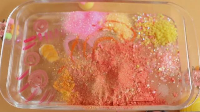 "Spring' Mixing'Pink,Yellow,Orange Eyeshadow,Makeup and glitter Into Slime! Satisfying Slime Video!