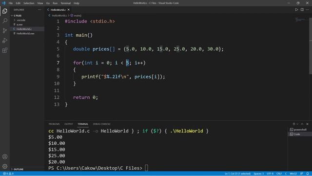 C print an array with loop 🔃