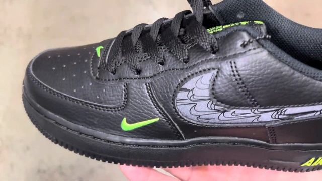 Nike Air Force 1 Low Reflective Swoosh Black Neon Green Shoes