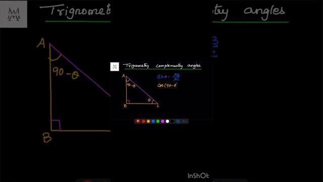 Trigonometry complimentary angles sin theta and cos (90 - theta)
