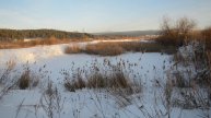 Заснеженное поле с камышом рядом с затоном. Релакс. Шум ветра.