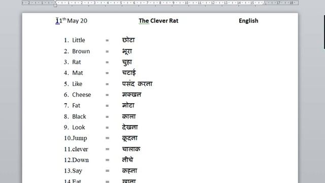 Class- 1 Subject English- The clever Rat