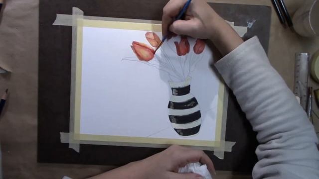 Black & White Vase of Tulips