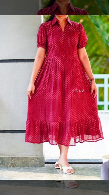 Women's Midi dress in polka dot printed Georgette material#shorts_video #kurti