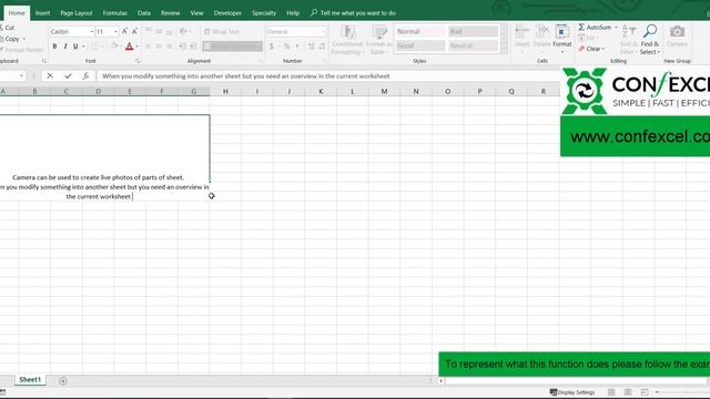 Add Camera to Excel menu to create visual refference