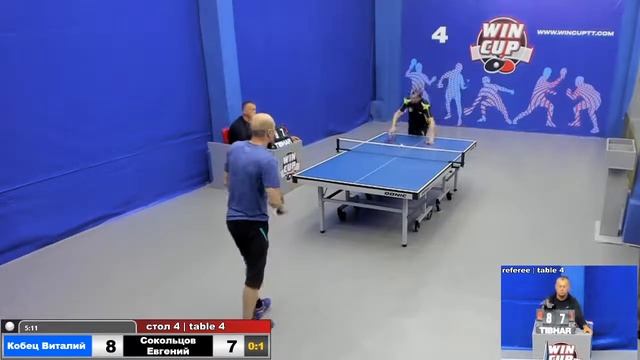 23:10 Кобец Виталий 1-3 Сокольцов Евгений стол 4 ЮГ-4  24.06.2020