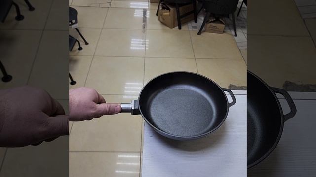 Сковорода чугунная 220х45 съёмная ручка