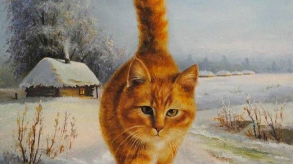 Современный художник Виктор Хомяк рисует котов.