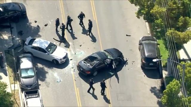 Police chase and car crash helicopter shots