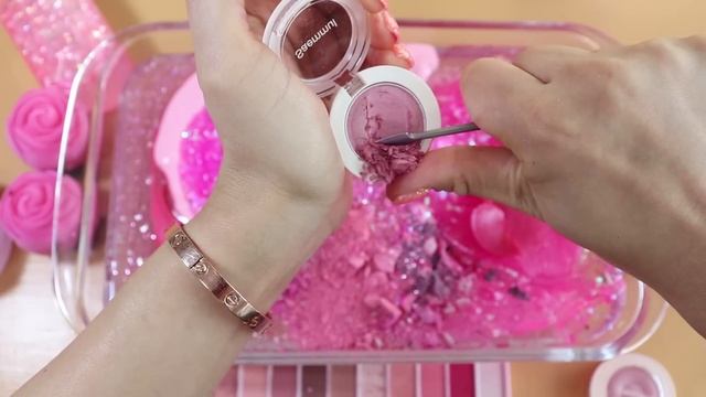 Слайм «Один цвет»!Смешиваем «розовый» макияж, другие ингредиенты, фиджеты и шоколадную слизь в слайм