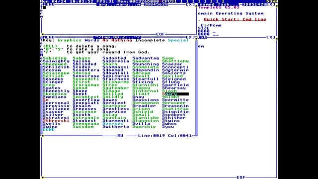 Terry Davis： TempleOS Hymns - Lines #12-13 [04⧸24⧸17] [fbs2zfCq_3E]