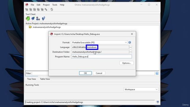 9. Ghidra basics 4. Lab Ghidra 1 New project, file import and autoanalysis