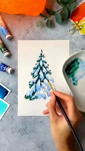Как нарисовать ёлочку акварелью