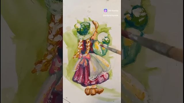 зимний скетч гуашью