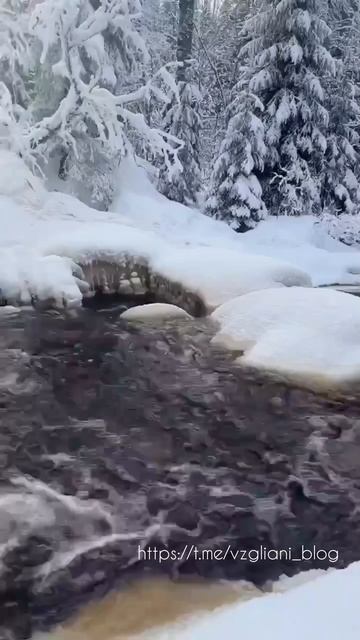 Водопад Прокинкоски, Республика Карелия❄️💦https://t.me/vzgliani_blog #snow #like #travel #video