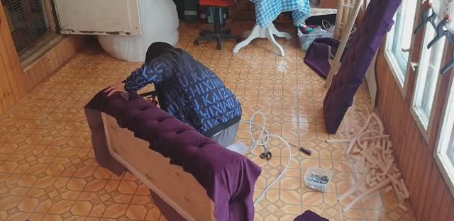 открывная банкетка в каретной стяжке своими руками, банкетка с ящиком  DIY