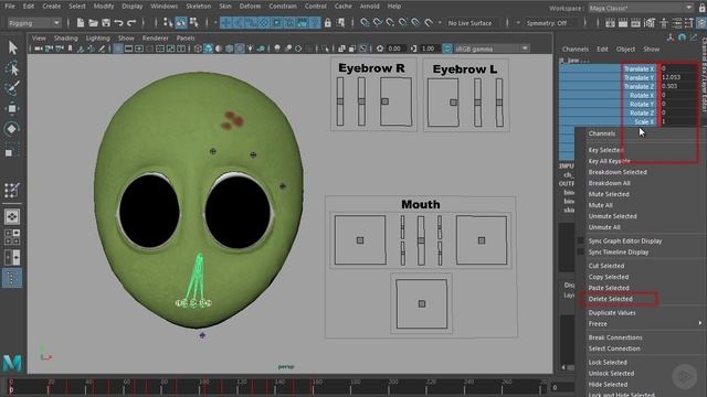 30 - Creating Mouth Controls and Connecting the Lip Corner Up_Down Channel to Joints