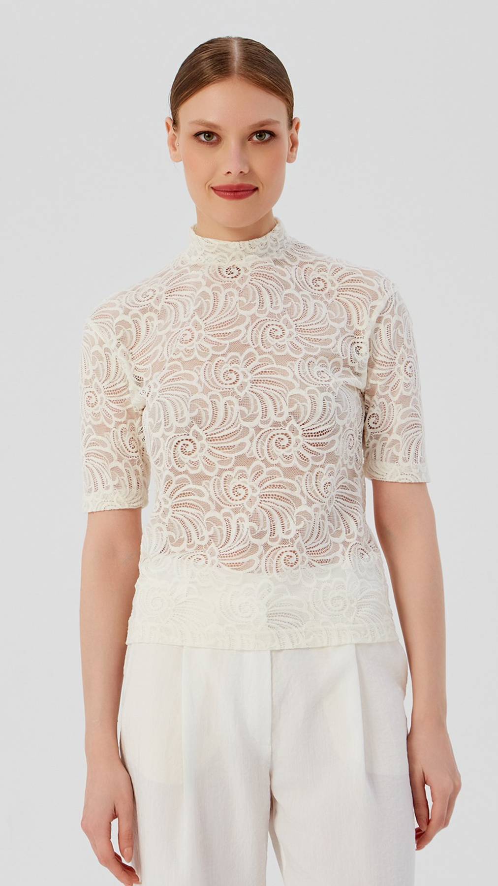 Кружевная водолазка LO молочная
Артикул: 1325110102