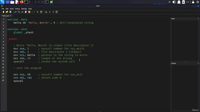10 Writing our first 64Bit Assembly 3 Sticking to traditions - Hello world program without makefile