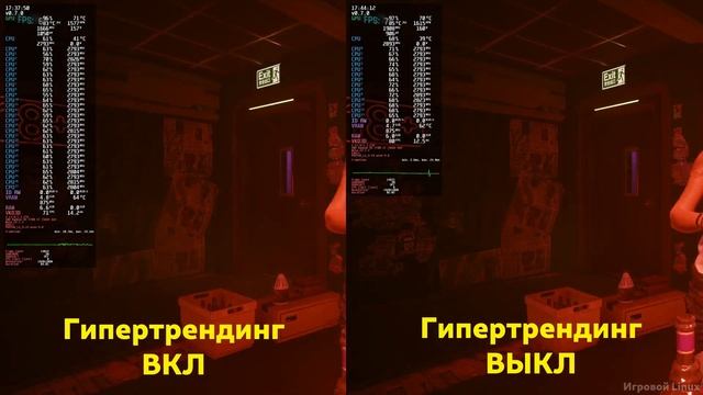 Тест процессора Xeon E5-2680v4 в игре Cyberpunk 2077 с включенным гипертрендингом и без